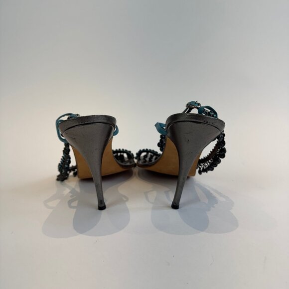 Manolo Blahnik Strappy Sandals with Turquoise Beaded Accents, EU 39.5 - Picture 2 of 16